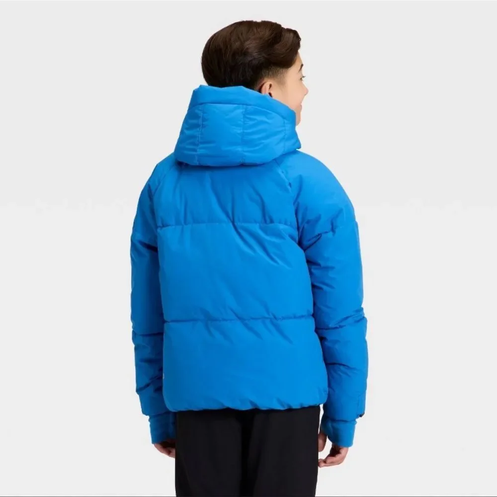 All In Motion Boys Puffer Hooded Jacket - Blue Size Extra Small (4/5) NWT